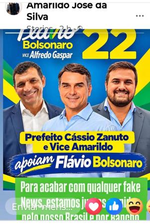 Rancho Alegre D`oeste: Vice-prefeito Amarildo declara apoio a Flávio Bolsonaro. Após matéria polêmica. Vamos aos fatos!